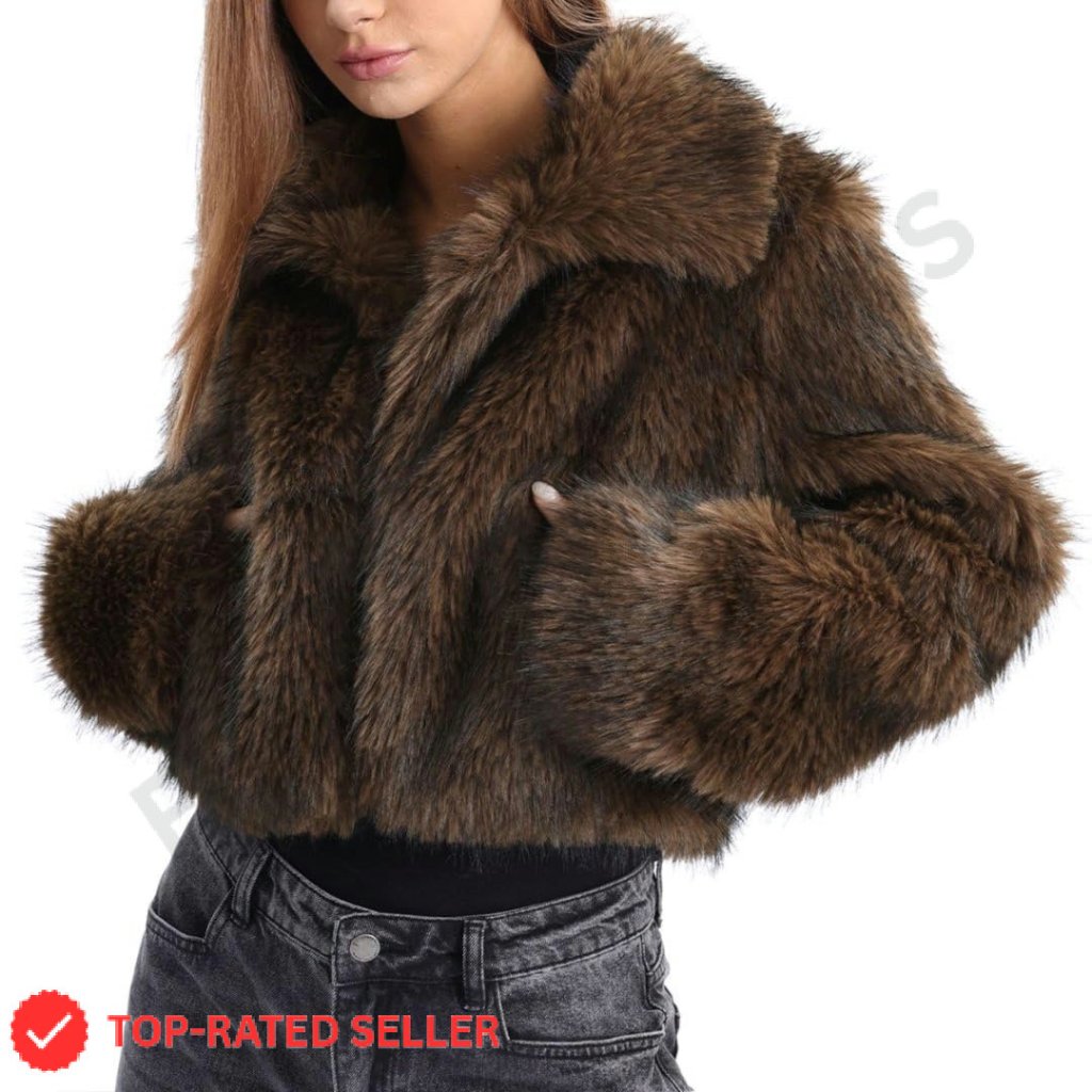 Faux Fur Cropped Coat Elegant Chic Winter Open Front Jacket Long Sleeve